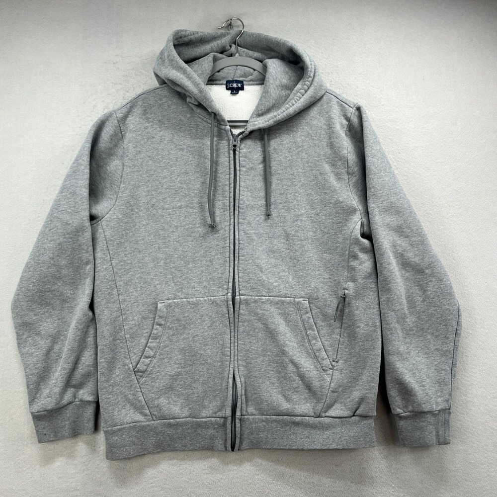 J Crew Hoodie Mens L Gray Sherpa Lined Full Zip Casual Athletic Fleece Lined